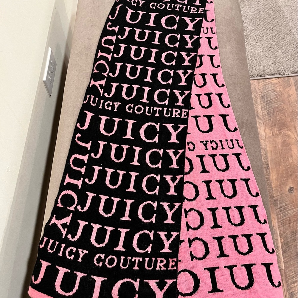Juicy Couture Pink Black Logo Scarf 9 1/2 X 64